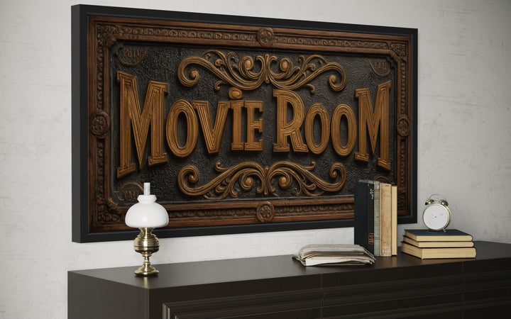 Movie Room Vintage Sign Framed Canvas Wall Art
