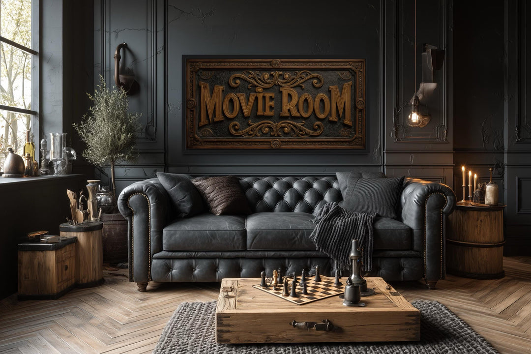 Movie Room Vintage Sign Framed Canvas Wall Art