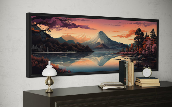 Mt. Fuji And Lake Kawaguchiko Japanese Landscape Horizontal Framed Canvas Wall Art