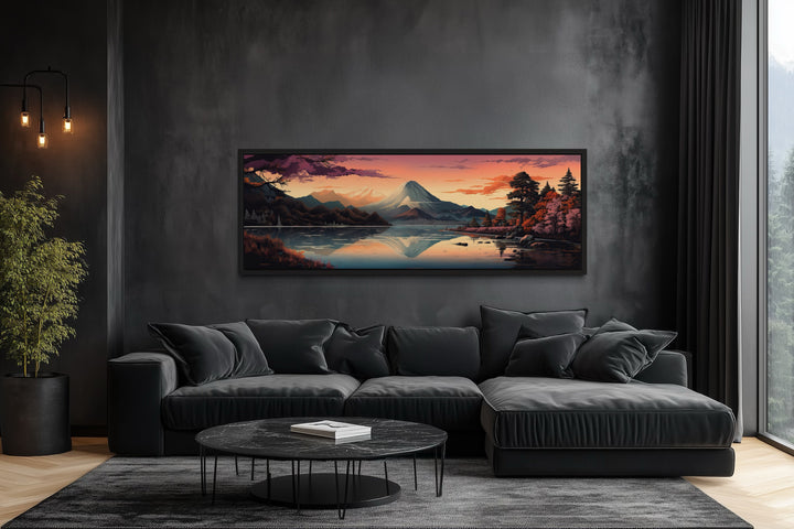 Mt. Fuji And Lake Kawaguchiko Japanese Landscape Horizontal Framed Canvas Wall Art