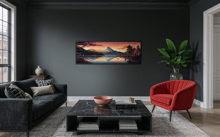 Mt. Fuji And Lake Kawaguchiko Japanese Landscape Horizontal Framed Canvas Wall Art