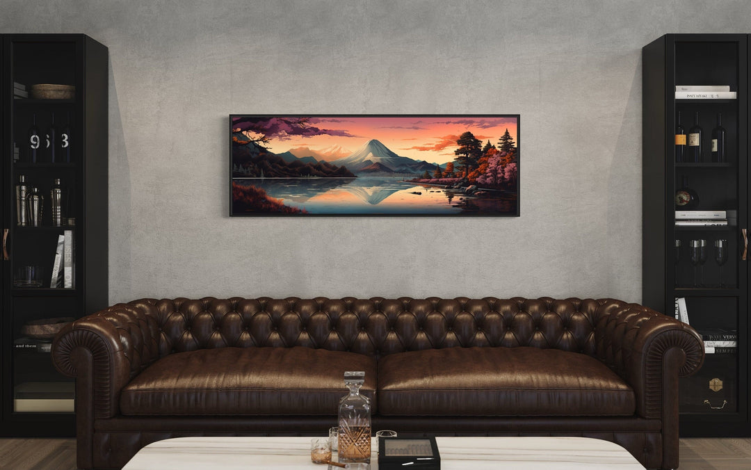 Mt. Fuji And Lake Kawaguchiko Japanese Landscape Horizontal Framed Canvas Wall Art