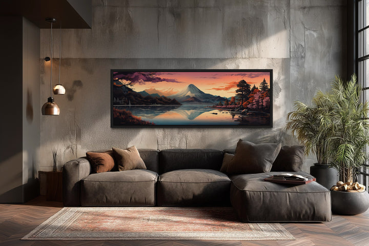 Mt. Fuji And Lake Kawaguchiko Japanese Landscape Horizontal Framed Canvas Wall Art