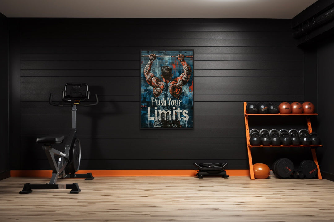 Wall Art For Men - Muscular Man Pushing Limits Fitness Motivation Gym Wall Art