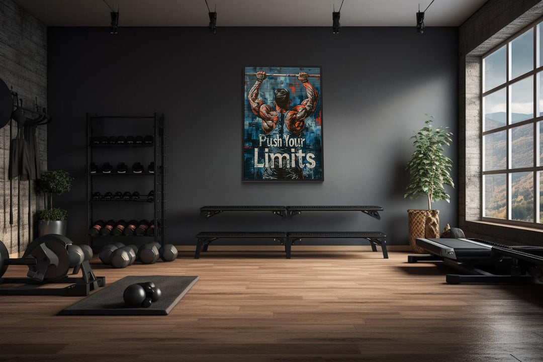 Muscular Man Pushing Limits Fitness Motivation Gym Wall Art