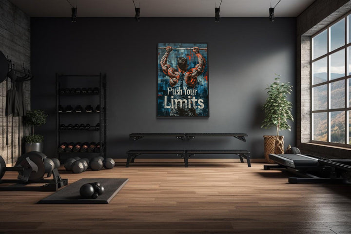 Wall Art For Men - Muscular Man Pushing Limits Fitness Motivation Gym Wall Art