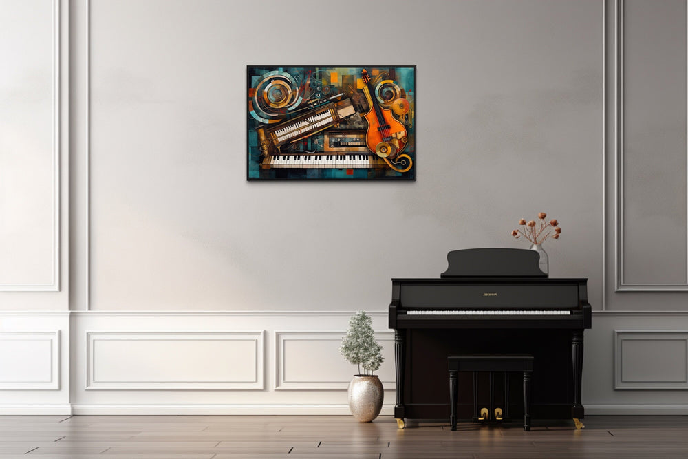 Musical Instruments Abstract Framed Canvas Wall Art