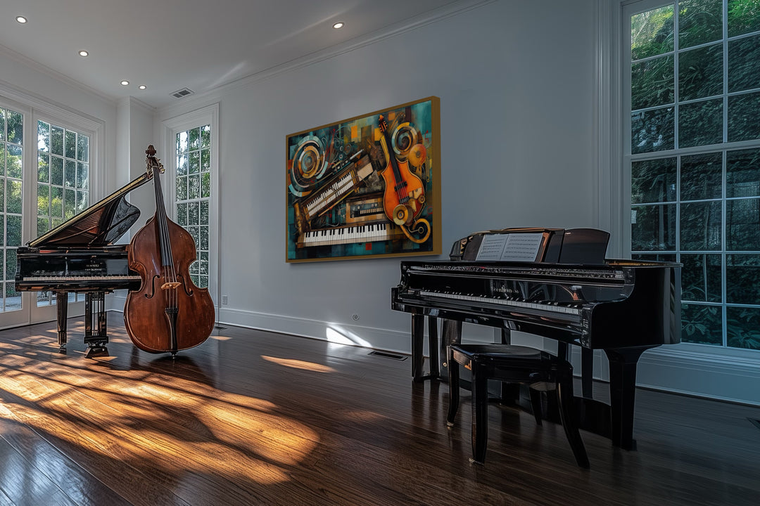 Musical Instruments Abstract Framed Canvas Wall Art