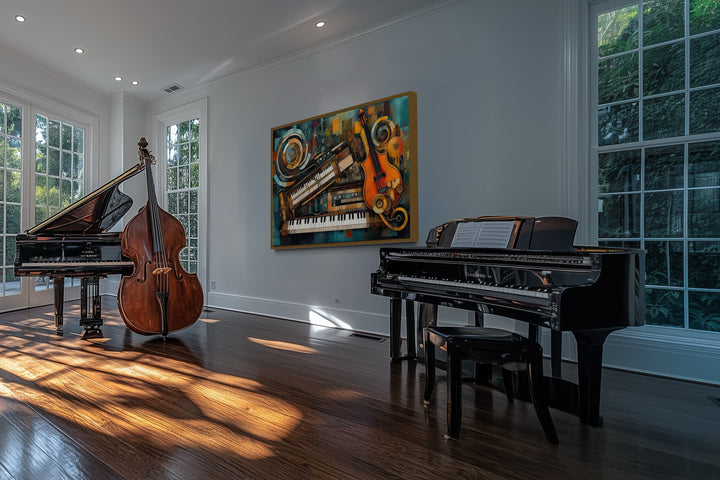 Musical Instruments Abstract Framed Canvas Wall Art