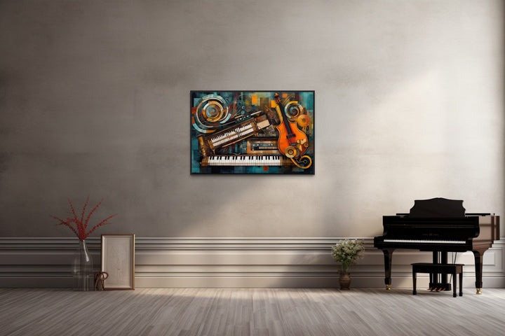 Musical Instruments Abstract Framed Canvas Wall Art