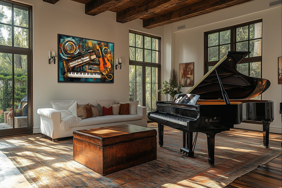 Musical Instruments Abstract Framed Canvas Wall Art