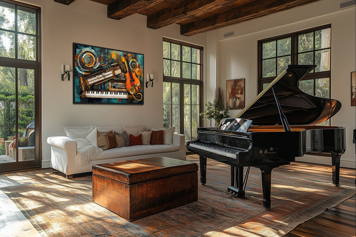 Musical Instruments Abstract Framed Canvas Wall Art