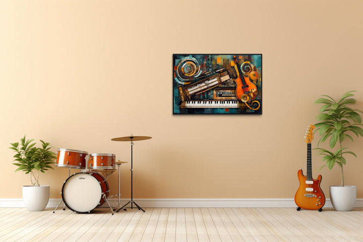 Musical Instruments Abstract Framed Canvas Wall Art