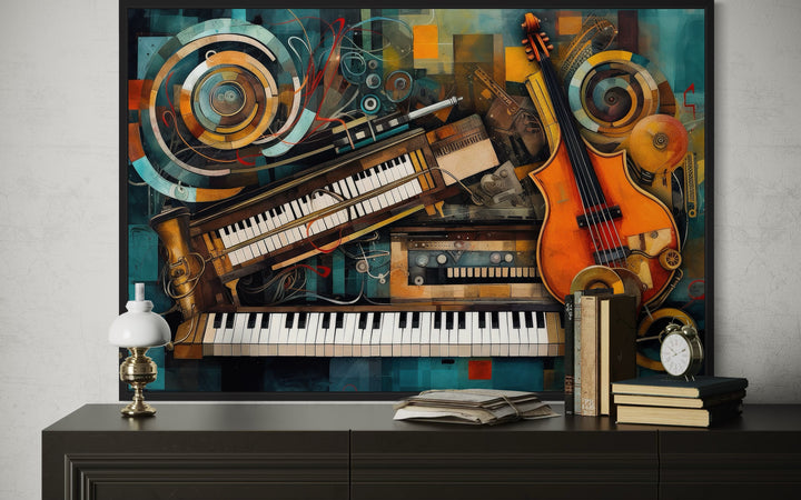 Musical Instruments Abstract Framed Canvas Wall Art