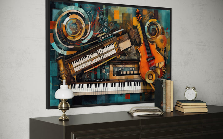 Musical Instruments Abstract Framed Canvas Wall Art