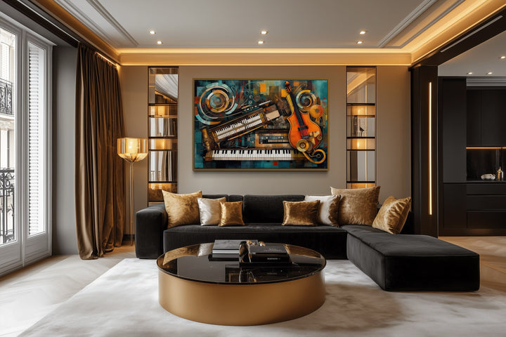 Musical Instruments Abstract Framed Canvas Wall Art