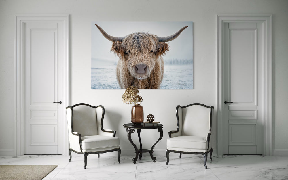 Muted Colors Highland Cow Framed Canvas Wall Art