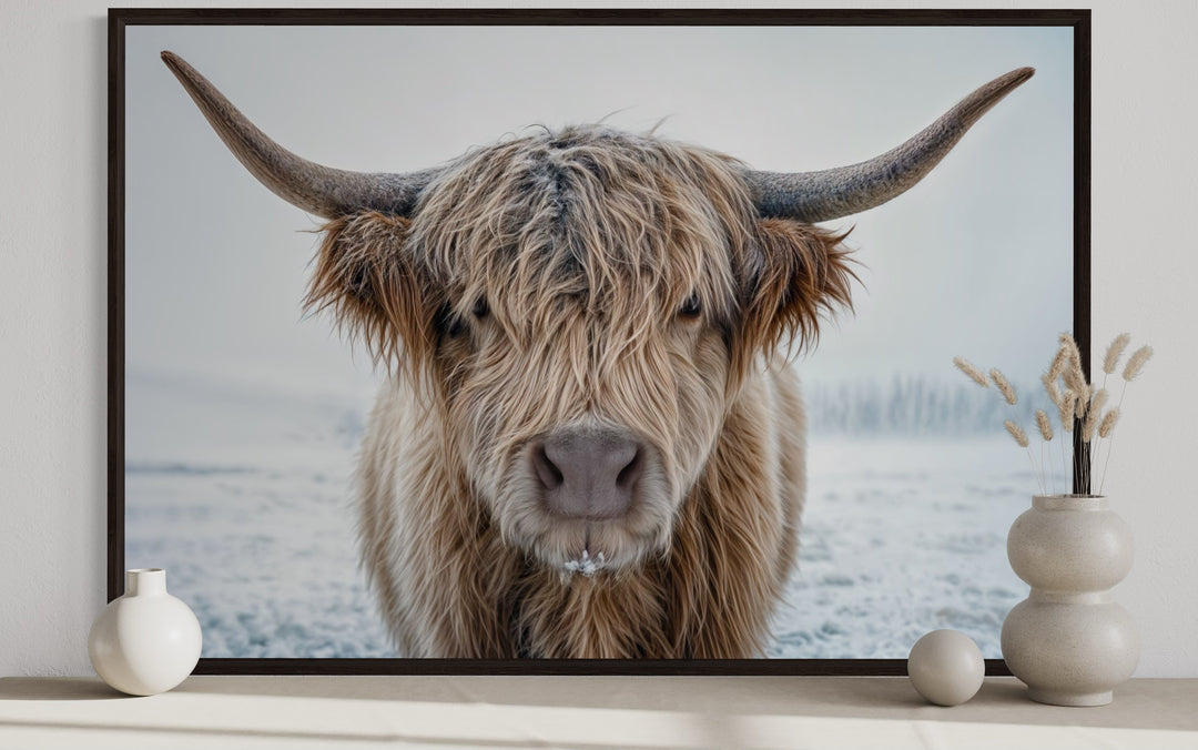 Muted Colors Highland Cow Framed Canvas Wall Art