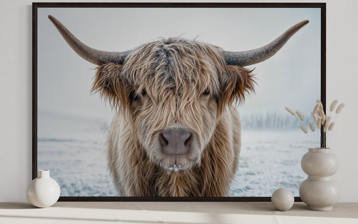 Muted Colors Highland Cow Framed Canvas Wall Art