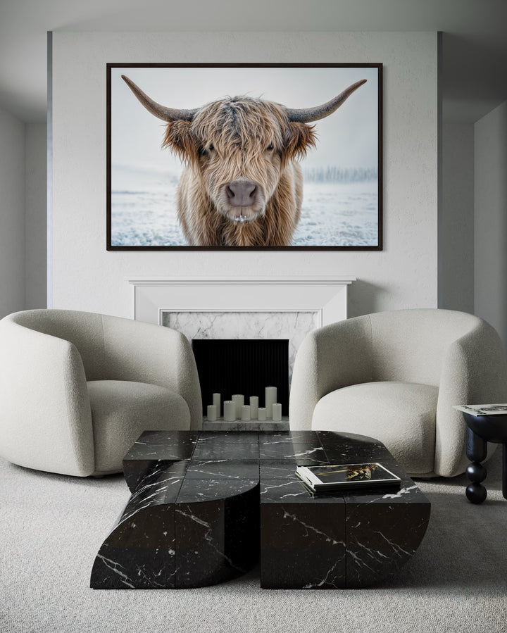Muted Colors Highland Cow Framed Canvas Wall Art
