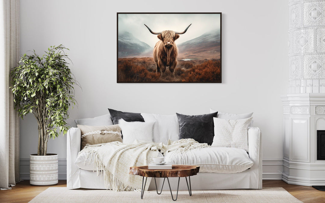 Farmhouse Wall Decor - Muted Colors Highland Cow Framed Canvas Wall Art