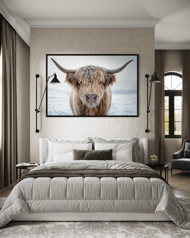 Muted Colors Highland Cow Framed Canvas Wall Art