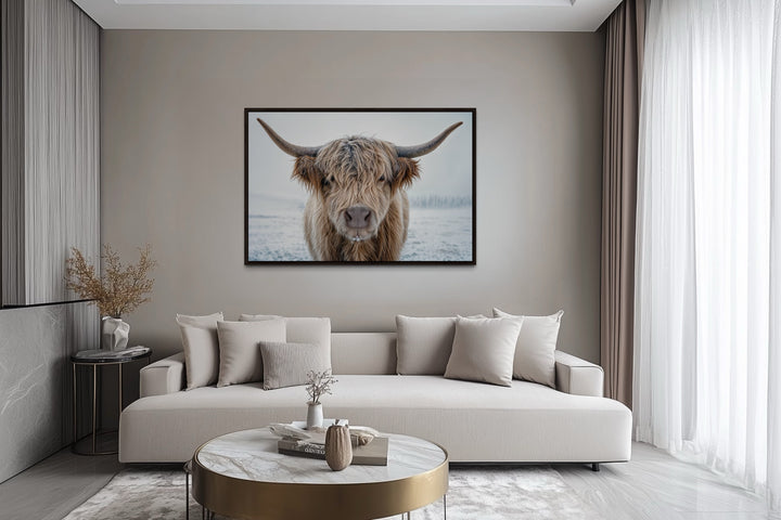 Muted Colors Highland Cow Framed Canvas Wall Art