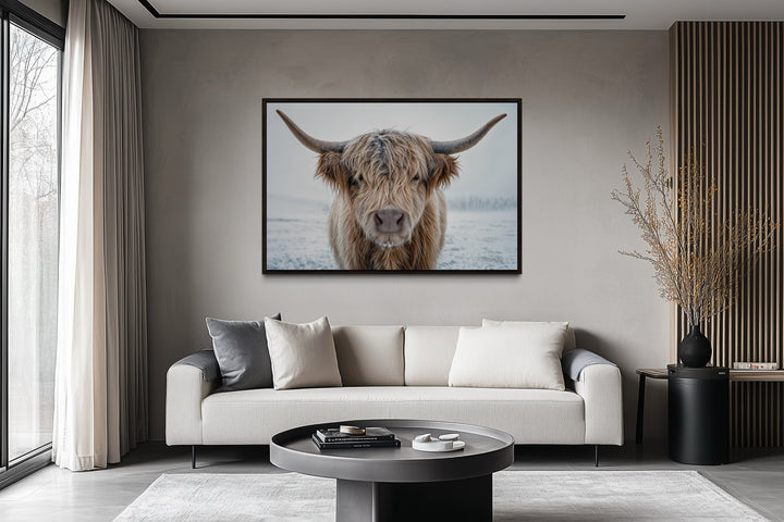 Muted Colors Highland Cow Framed Canvas Wall Art