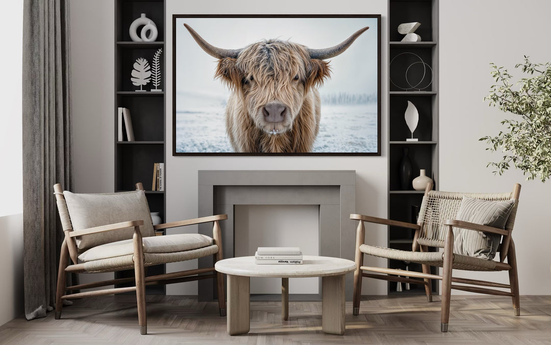 Muted Colors Highland Cow Framed Canvas Wall Art