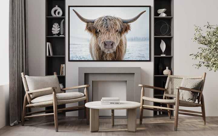 Muted Colors Highland Cow Framed Canvas Wall Art