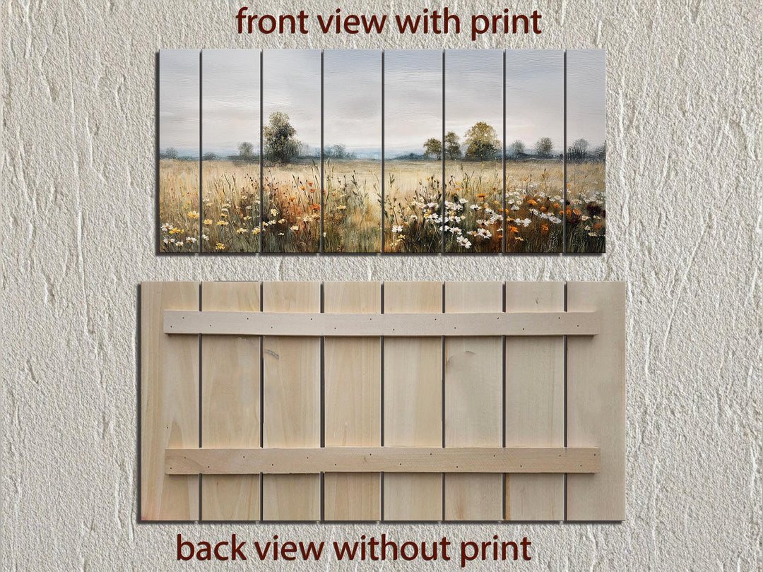 Muted Rustic Wildflower Meadow Distressed Wood Wall Art