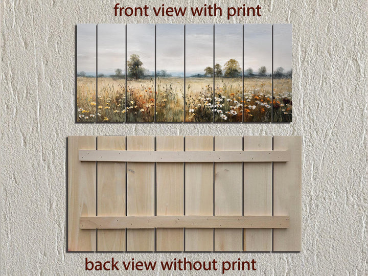 Muted Rustic Wildflower Meadow Distressed Wood Wall Art