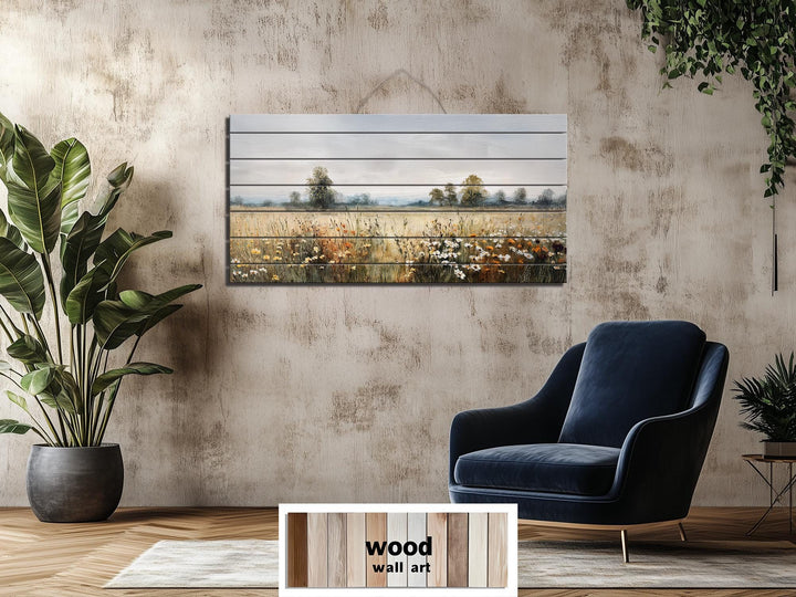 Muted Rustic Wildflower Meadow Distressed Wood Wall Art