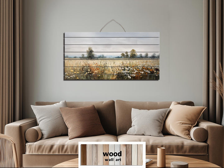 Muted Rustic Wildflower Meadow Distressed Wood Wall Art