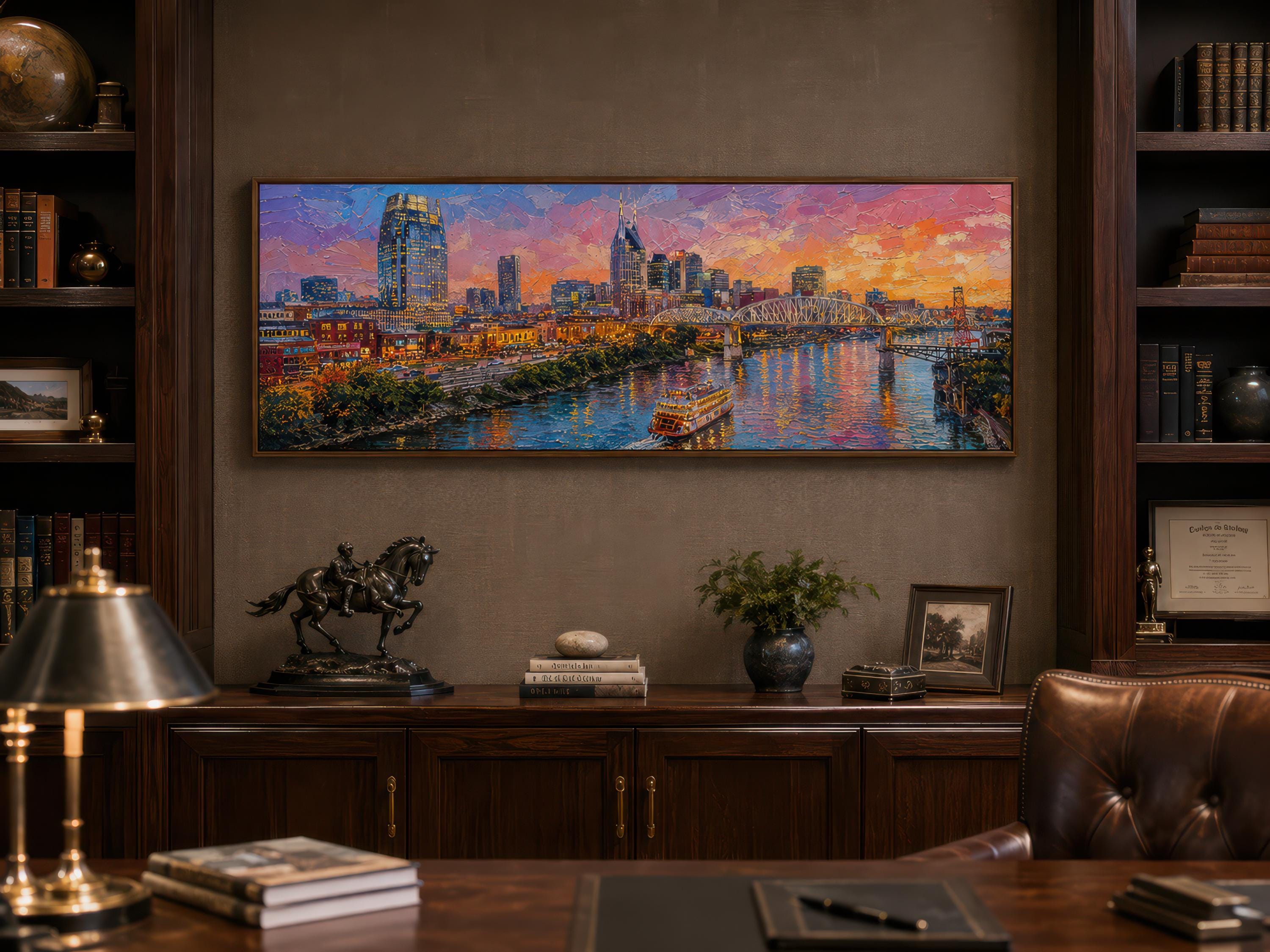 【 L出品 】 50×40cm size art Nashville City Skyline | Long Horizontal Canvas Print - Sunset