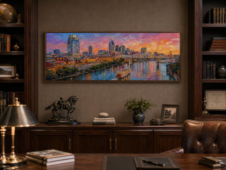 Nashville Skyline de la ville | Impression sur toile horizontale longue - Art urbain au coucher du soleil
