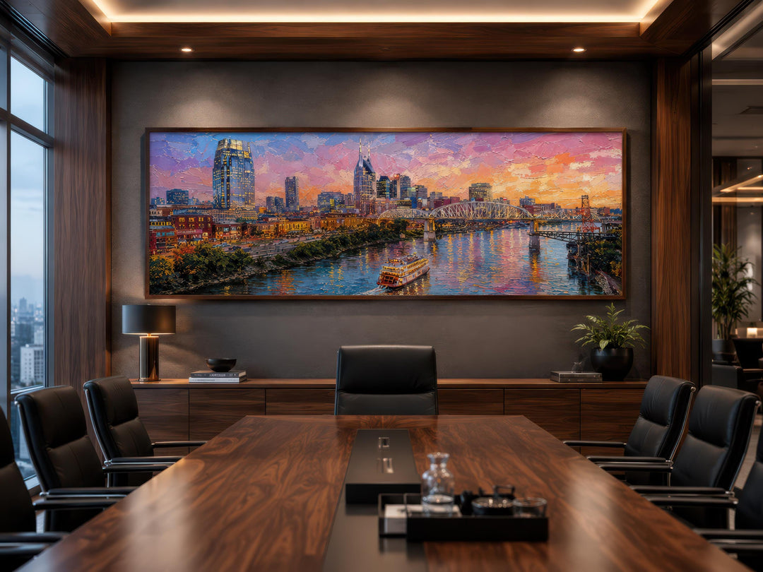 Nashville Skyline de la ville | Impression sur toile horizontale longue - Art urbain au coucher du soleil