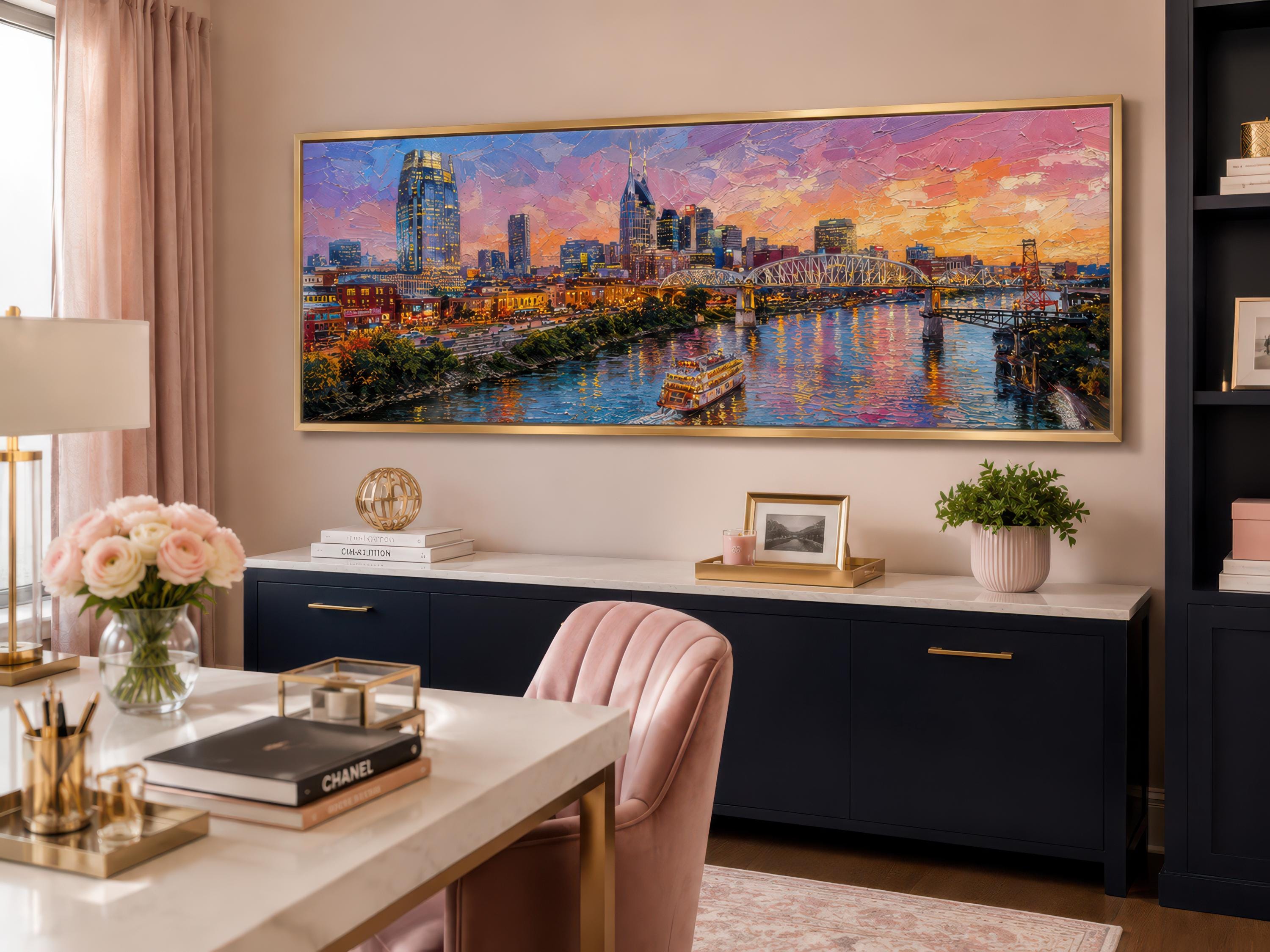 Nashville City Skyline | Long Horizontal Canvas Print - Sunset