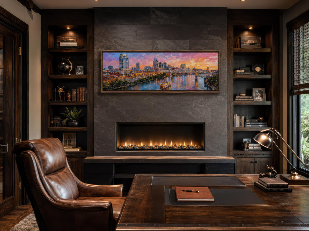 Nashville Skyline de la ville | Impression sur toile horizontale longue - Art urbain au coucher du soleil