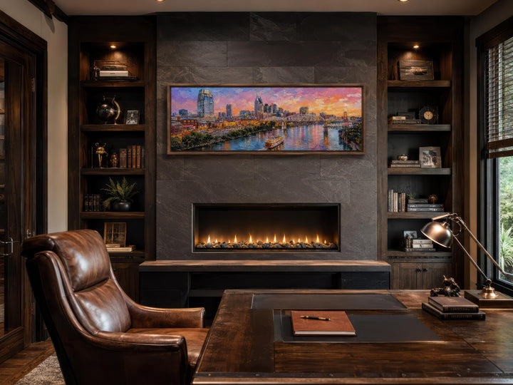 Nashville Skyline de la ville | Impression sur toile horizontale longue - Art urbain au coucher du soleil