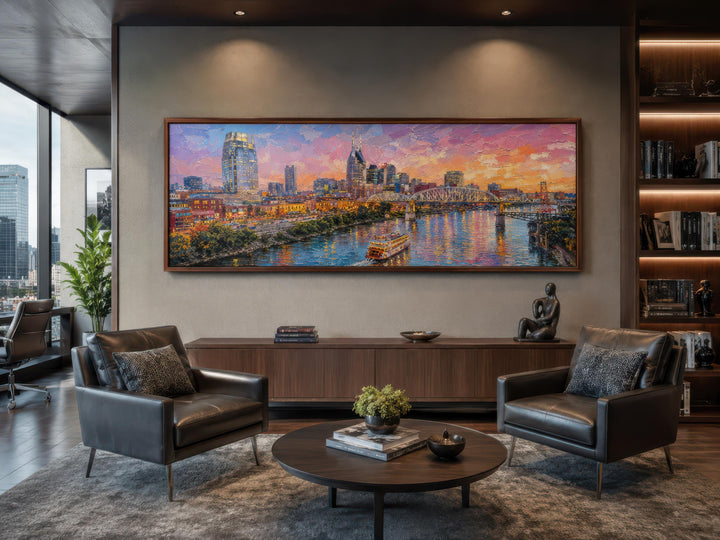 Nashville Skyline de la ville | Impression sur toile horizontale longue - Art urbain au coucher du soleil