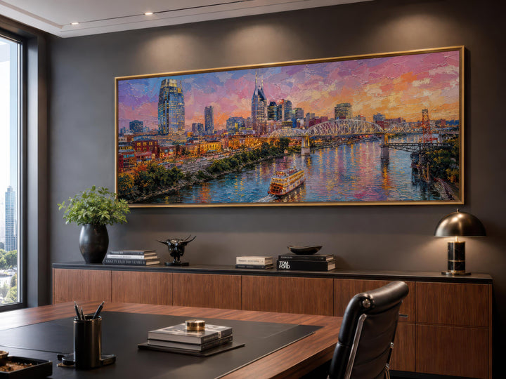 Nashville Skyline de la ville | Impression sur toile horizontale longue - Art urbain au coucher du soleil