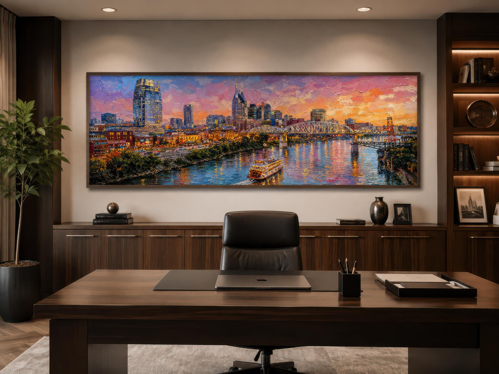 Nashville City Skyline | Long Horizontal Canvas Print - Sunset
