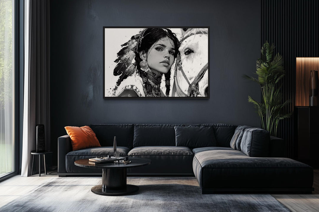 Native American Girl And Her White Horse Wall Art