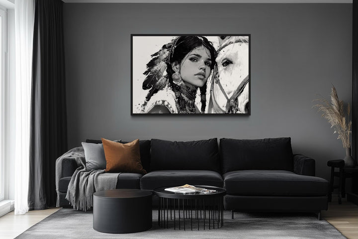 Native American Girl And Her White Horse Wall Art