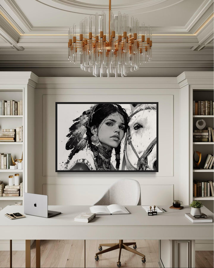 Native American Girl And Her White Horse Wall Art