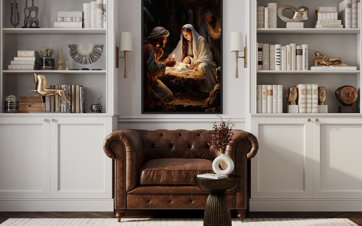 Nativity Birth of Baby Jesus Framed Canvas Wall Art