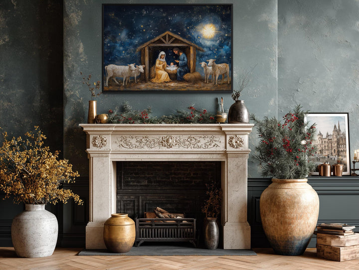 Nativity Wall Art – Holy Family Manger Scene, Star of Bethlehem Print