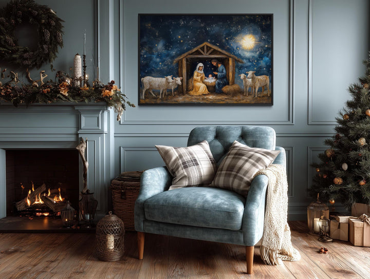 Nativity Wall Art – Holy Family Manger Scene, Star of Bethlehem Print