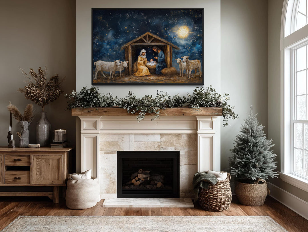 Nativity Wall Art – Holy Family Manger Scene, Star of Bethlehem Print